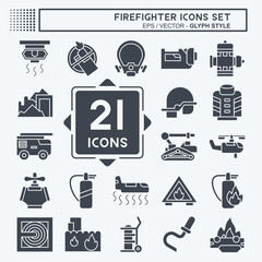 Icon Set Firefighter. related to Education symbol. glyph style. simple design editable. simple illustration