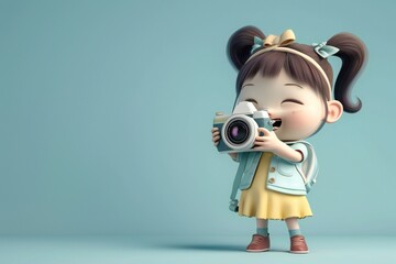 Fototapeta premium childish girl photographer cute character style 3D rendering , generated by ai