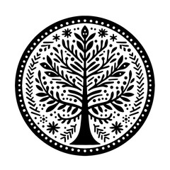 Spindle Palm plant, tree in decorative emblem ornament, Victorian, art deco, art nouveau, boho, bohemian,  folk, flourish