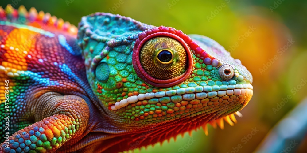 Canvas Prints Close up of a colorful chameleon blending into its surroundings , chameleon, reptile, camouflaged, scales, vibrant, nature