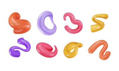 Abstract 3d shapes. Plastic blob, glossy geometry figure, playful bright  element. Vibrant doodle form. Simple liquid and smooth decoration. Vector cartoon illustration.