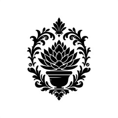 Fototapeta premium sample plant, tree in decorative emblem ornament, Victorian, art deco, art nouveau, boho, bohemian, folk, flourish