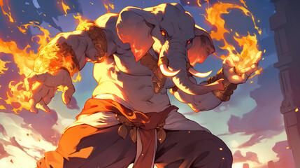 Elephant man with fire powers