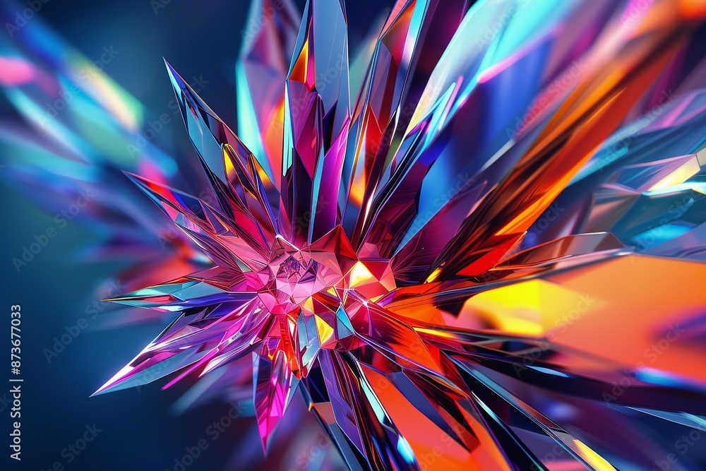 Poster 3d rendering of an abstract fractal shape with sharp edges and bright colors , generated by ai