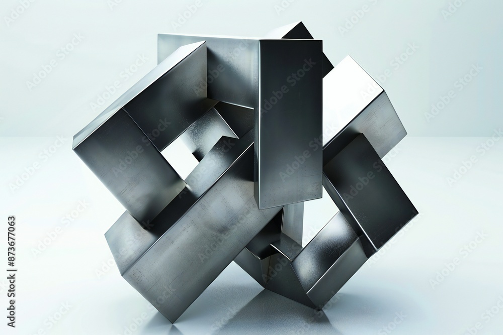 Poster 3d rendering of an abstract geometric shape with interlocking cubes in metallic shades , generated b