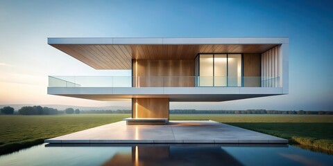 Fototapeta premium Minimalist of modern architect house on levitating base, architecture, modern, minimalist, house, home, architect