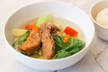 pork vegetable soup. Indonesian Chinese food.