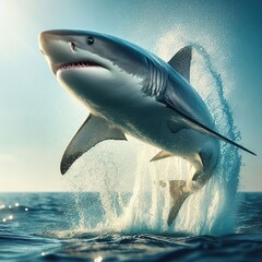 Naklejka premium High-speed photography of a shark jumping fast at the sea, motion blur and fast shutter speed