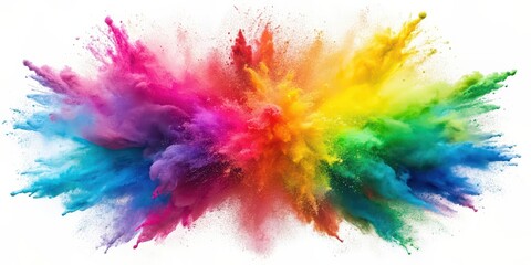 Colorful powder explosion isolated on white background, abstract splatter of colored dust powder , explosion, splash