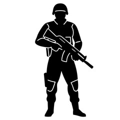 Soldier with weapon black silhouette vector (6)