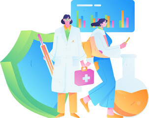 Medical characters fighting the epidemic flat vector concept operation hand drawn illustration
