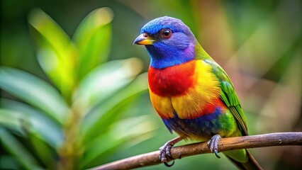 Obraz premium Close-up photo of a colorful bird perched on a tree branch , avian, wildlife, feathers, colorful, beak, perched, tree