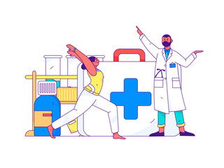 Medical characters fighting the epidemic flat vector concept operation hand drawn illustration
