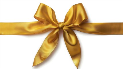 Fototapeta premium Golden Satin Ribbon Bow on White Background