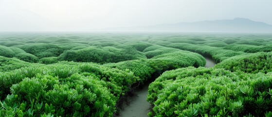Lush green rice terraces cascade down emerald hillsides on a scenic island, with a backdrop of majestic mountains under a clear blue sky