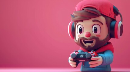 A cartoon boy is playing a video game with a controller