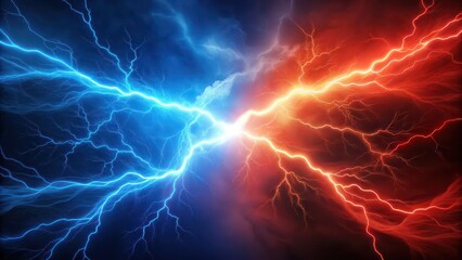 Fototapeta premium Battle between red and blue lightning in the background, red, blue, lightning, clash, fight, energy, power, storm, electricity