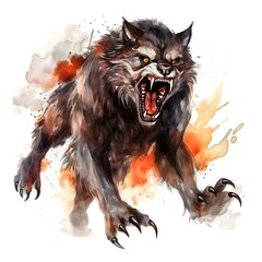 Ferocious Werewolf Halloween Character in Watercolor