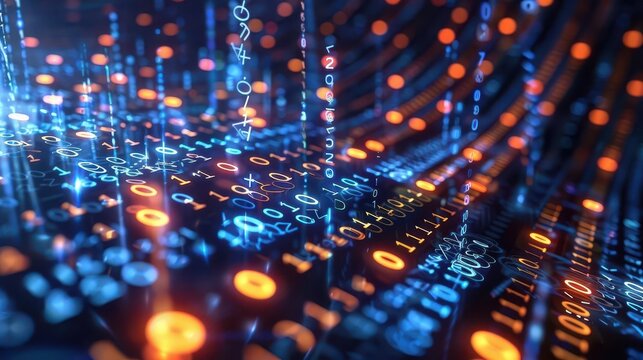 Abstract binary code with glowing effects, abstract tech background, data stream