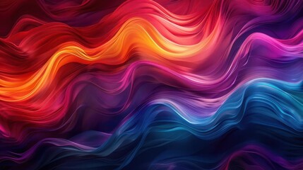 Obraz premium Abstract vibrant colorful waves flowing in a dynamic pattern, blending red, orange, purple, and blue for a mesmerizing visual effect.