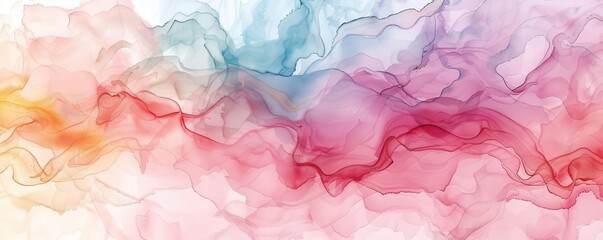 Fototapeta premium Abstract watercolor art with vibrant hues of red, blue, and yellow blending seamlessly, creating a fluid and dreamy aesthetic.