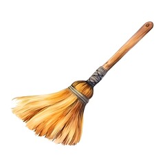 Vintage Watercolor Broomstick on Isolated White Background