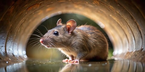 Closeup silhouette of a brown rat in a water pipe, rat, brown, silhouette, closeup, water pipe, plumbing, wildlife, rodent, shadow