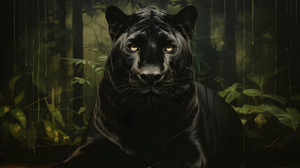 Black Panther in Jungle Illustration