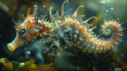 Fototapeta premium Fantasy seahorse gallops highlighted through unique visuals