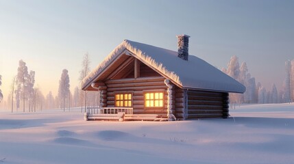 A log cabin with a chimney and a porch