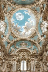 Obraz premium Baroque Classical Abstract Marble Framed Ceiling Art with Ornate Border. Luxury Lavish Decor Elements with Seamless Pattern Background Texture