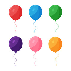 Bunch of Balloons flat vector illustration, flying ballon with rope for birthday, festive occasions, parties, weddings