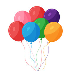 Bunch of Balloons flat vector illustration, flying ballon with rope for birthday, festive occasions, parties, weddings