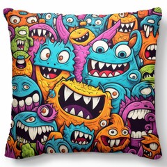 Obraz premium Chaotic Pillow Fight of Psychedelic Monsters - Vibrant and Playful Kids' Fantasy with Dynamic Poses and Colorful Details