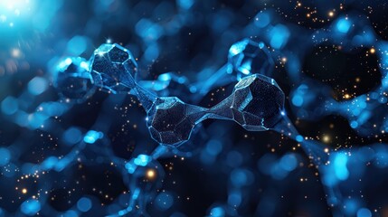 Abstract Blue Molecular Structure with Glowing Particles
