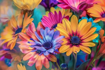 Fototapeta premium Closeup of a collection of vivid daisies in a full spectrum of colors