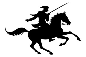 Silhouette of a horseman with a saber vector illustration 