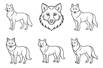 Wolf continuous line art vector illustration bundle set.