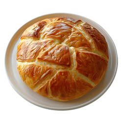 A white plate with a bread inside isolated on Transparent background. png