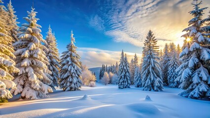 Fototapeta premium Winter forest covered in a blanket of fresh snow, winter, forest, snow, cold, nature, landscape, trees, white, scenic