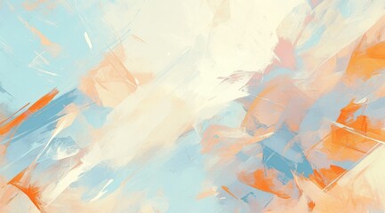 Abstract Blue and Orange Painting, light blue and orange, brushstrokes, light white and beige, soft edges, blurred background, large canvas paintings 
