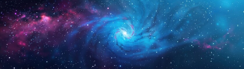 Vibrant swirling galaxy with stunning blue and pink hues, capturing the beauty and mysteries of the cosmos in a mesmerizing deep space scene.