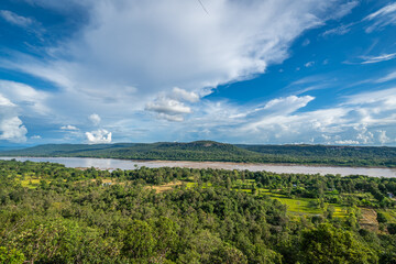 Aerial view of the Mekong River, view from Pha Taem National Park, Ubon Ratchathani, Thailand