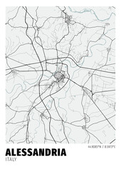 Obraz premium Alessandria City, Italy Map - Alessandria City White Maps Poster Wall Art Home Decor Ready to Printable 