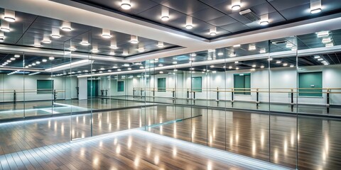 Naklejka premium Contemporary dance studio with mirrored walls, modern lighting, and a high-tech sound system, dance