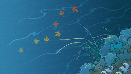 Orchid oriental painting illustration moon and clouds 난초 사군자 난초 일러스트 동양화 산수화