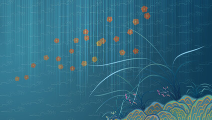 Orchid oriental painting illustration moon and clouds 난초 사군자 난초 일러스트 동양화 산수화