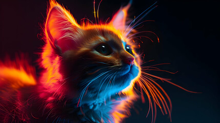 Neon Cat Portrait Illustration