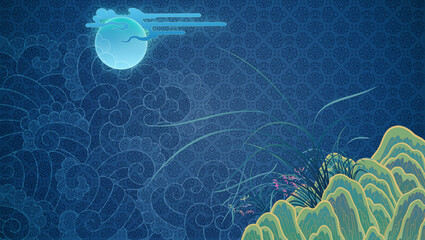 Orchid oriental painting illustration moon and clouds 난초 사군자 난초 일러스트 동양화 산수화