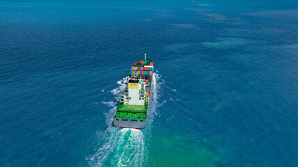 Aerial view of the freight shipping transport system cargo ship container. international transportation Export-import business, logistics, transportation industry concepts